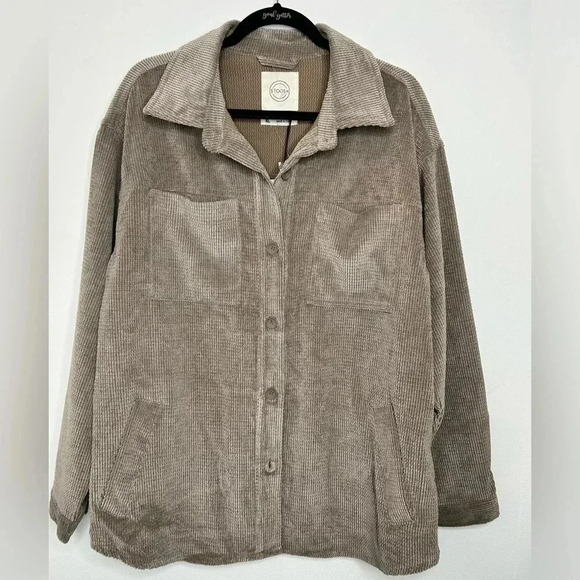 Stoosh Faux Corduroy Long Sleeve Brown Button Up Shirt Shacket Sz XL Cozy Travel - Picture 1 of 9